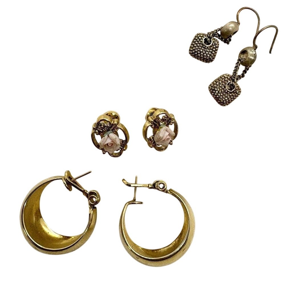 Lot of‎ 3 Vintage Earrings – 2 Monet Signed & 1 1928 Pink Rose Gold Tone Hoop
